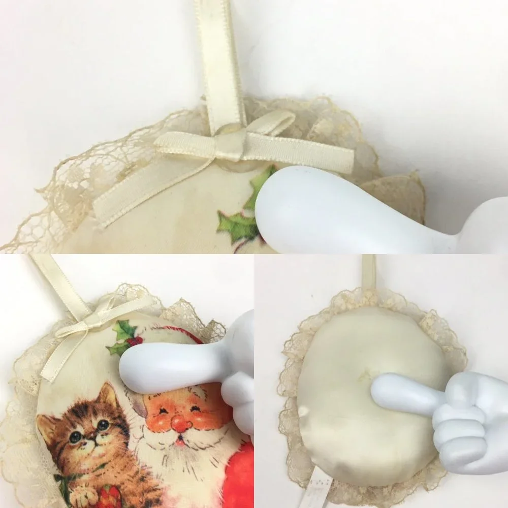Vtg 1986 Santa‎ Cat Soft Plush Christmas Ornament